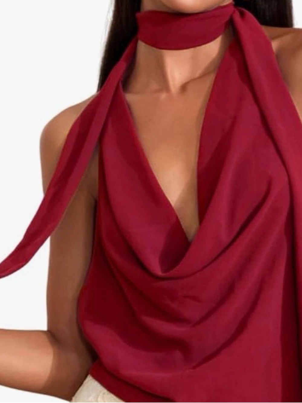 Cowl Neck Halter Backless Scarf Going Out Top